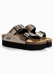 BACKSUN Skórzane klapki "Maldives" w kolorze jasnobrązowym rozmiar: 37. Brązowe klapki damskie Backsun, bez wzorów, z materiału, bez obcasa, na platformie. Za 130.99 zł.