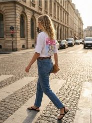 Bawełniana koszulka z nadrukiem "The bith of Wenus" - biały. Białe t-shirty damskie Sinsay, l, bez wzorów, z bawełny, bez kołnierzyka. Za 25.99 zł.