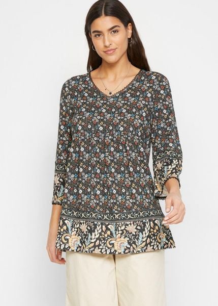 Tunika shirtowa ze zrównoważonej wiskozy. Czarne tuniki damskie bonprix, bez wzorów, z wiskozy, bez kołnierzyka, bez ramiączek. Za 109.99 zł.