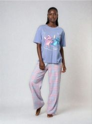 Bawełniana piżama dwuczęściowa z nadrukiem Stitch - błękitny. Niebieskie piżamy damskie Sinsay, l, bez wzorów, z bawełny, bez ramiączek. Za 69.99 zł.