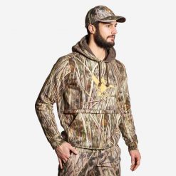 Bluza myśliwska Solognac 500 camo mokradła. Zielone bluzy z kapturem męskie SOLOGNAC, l, z bawełny. Za 279.99 zł.