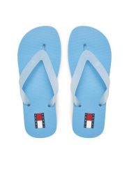 Tommy Jeans Japonki Tjw Logo Flip Flop EN0EN02447 Błękitny. Niebieskie klapki damskie Tommy Jeans, bez wzorów, z jeansu, bez obcasa. Za 109.99 zł.