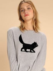 WOOOP Bluza "Creeping Cat" w kolorze szarym rozmiar: S. Szare bluzy z nadrukiem damskie Wooop, s. Za 108.99 zł.