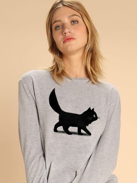 WOOOP Bluza "Creeping Cat" w kolorze szarym rozmiar: S. Szare bluzy bez kaptura damskie Wooop, s. Za 75.34 zł.