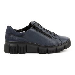 WASAK Półbuty damskie sneakersy skórzane 0663W granatowe niebieskie. Niebieskie półbuty damskie bez wzorów, z polaru, bez obcasa. Za 423.31 zł.