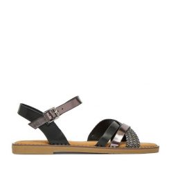 Sandały JENNY. Czarne sandały damskie Jenny, bez wzorów, bez obcasa, na płaskiej podeszwie. Za 99.99 zł.