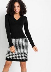 Sukienka dzianinowa. Czarne sukienki damskie bonprix, bez wzorów, z dzianiny, eleganckie, bez kołnierzyka, bez ramiączek. Za 132.99 zł.