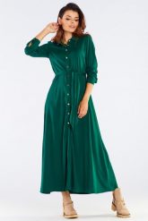 Trapezowa sukienka maxi z koszulową górą. Sukienki damskie Sukienki.shop, do pracy, na lato, m, bez wzorów, z elastanu, biznesowe, bez kołnierzyka, bez ramiączek, maxi, koszulowe. Za 227.00 zł.
