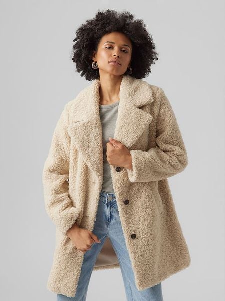Vero Moda Płaszcz pluszowy w kolorze beżowym rozmiar: L. Brązowe płaszcze damskie Vero Moda, l, bez wzorów, z puchu. Za 209.95 zł.