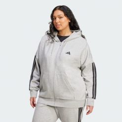 Bluza Essentials 3-Stripes Full-Zip Fleece Hoodie (Plus Size). Czarne bluzy sportowe damskie Adidas, m, z materiału. W wyprzedaży za 194.25 zł.