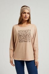 Bluza z nadrukiem i długimi rękawami beżowa. Brązowe bluzy bez kaptura damskie MOODO, l, z bawełny. W wyprzedaży za 34.98 zł.