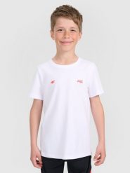 4F T-shirt regular z nadrukiem dziecięcy 4F JUNIOR x Robert Lewandowski - biały 122 (6-7 lat). Białe koszulki dziewczęce 4f, m, bez wzorów, z bawełny, bez ramiączek. Za 59.99 zł.