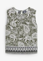 Top w deseń paisley. Zielone topy damskie bonprix, bez wzorów, bez kołnierzyka. Za 54.99 zł.
