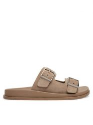 Calvin Klein Klapki City Sandal Buckle Suede HW0HW03130 Beżowy. Brązowe klapki damskie CALVIN KLEIN, bez wzorów, ze skóry, bez obcasa. Za 529.99 zł.