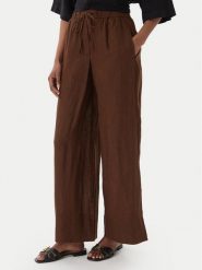 Tommy Hilfiger Spodnie materiałowe WW0WW48970 Brązowy ciemny Wide Leg. Brązowe spodnie materiałowe damskie Tommy Hilfiger, bez wzorów, ze lnu. Za 489.99 zł.