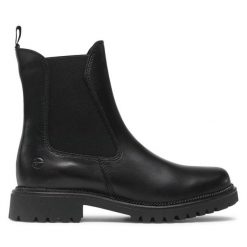 Sztyblety Tamaris. Czarne botki damskie Tamaris, bez obcasa, na płaskiej podeszwie, bez zapięcia. Za 359.99 zł.