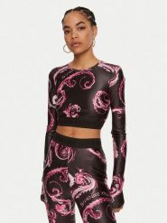 Versace Jeans Couture Bluzka 77HAH218 JS360 Czarny Slim Fit. Czarne bluzki damskie Versace Jeans Couture, bez wzorów, z jeansu, bez ramiączek. Za 549.99 zł.