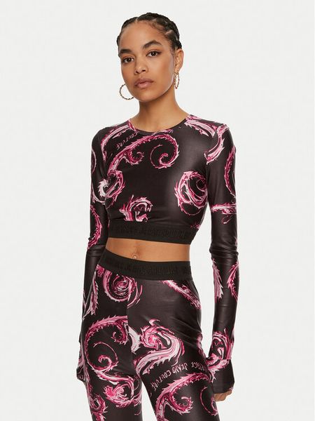 Versace Jeans Couture Bluzka 77HAH218 JS360 Czarny Slim Fit. Czarne bluzki damskie Versace Jeans Couture, bez wzorów, z jeansu, bez ramiączek. Za 419.99 zł.