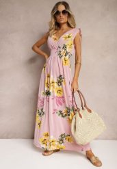 Różowa Sukienka z Wiązanymi Ramiączkami w Kwiatowy Print o Rozkloszowanym Fasonie Talloa. Czerwone sukienki damskie Renee, na co dzień, na wiosnę, m, bez wzorów, eleganckie, bez kołnierzyka, bez ramiączek, maxi, kopertowe. W wyprzedaży za 27.99 zł.
