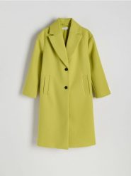 Jednorzędowy płaszcz oversize - zielony. Zielone płaszcze damskie Reserved, l, bez wzorów, z tkaniny. W wyprzedaży za 159.99 zł.