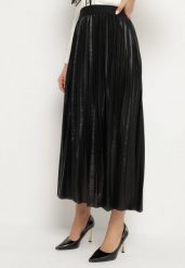 Czarna Plisowana Spódnica Rozkloszowana z Gumką w Pasie Zdobiona Metaliczną Nicią Nelinea. Czarne spódniczki damskie Born2be, s, z aplikacjami, eleganckie, maxi, proste. Za 49.99 zł.