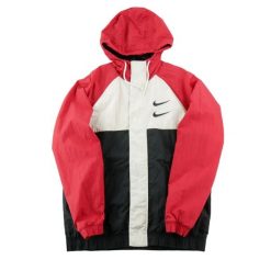 Second life - Kurtka przeciwwiatrowa męska Double Swoosh - Stan bardzo dobry. Czerwone kurtki męskie Nike, m, bez wzorów, z materiału, sportowe, bez kaptura. Za 207.36 zł.