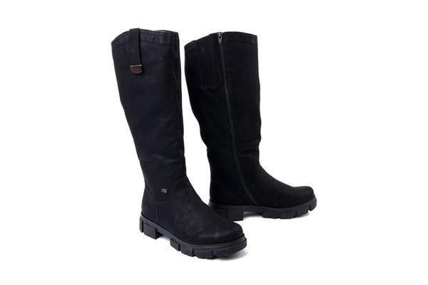 RIEKER TEX Y7190-00 black, kozaki damskie. Czarne kozaki damskie Rieker, z wełny, bez obcasa, na obcasie. Za 429.90 zł.