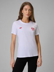 4F Koszulka kibica damska - biała M. Białe bluzki damskie 4f, m, bez wzorów, z bawełny, bez kołnierzyka. Za 49.99 zł.