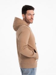 Bluza męska dresowa BASIC rozpinana z kapturem - brązowa V2. Brązowe bluzy z kapturem męskie Ombre Clothing, m, z bawełny. Za 209.99 zł.