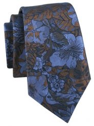 Krawat Męski - Granat i Brąz, Duże Kwiaty - Alties. Niebieskie krawaty i muchy męskie Alties, bez wzorów, z tkaniny, eleganckie. Za 55.00 zł.