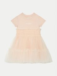 Guess Sukienka elegancka K5RK14 K6YW0 Koralowy Regular Fit. Pomarańczowe sukienki dziewczęce Guess, z aplikacjami, z bawełny, eleganckie, bez ramiączek. Za 199.99 zł.