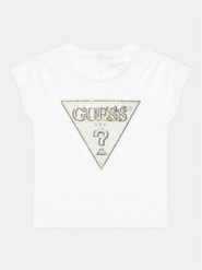 Guess T-Shirt K5GI12 K6YW4 Biały Boxy Fit. Białe koszulki dziewczęce Guess, z aplikacjami, z bawełny, bez ramiączek. Za 59.99 zł.