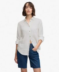 Superdry Premium Koszula Boyfriend z Lnu – 100% len. Białe koszule damskie Superdry., uniwersalny, bez wzorów, ze lnu, eleganckie, bez kołnierzyka, bez ramiączek. Za 387.20 zł.