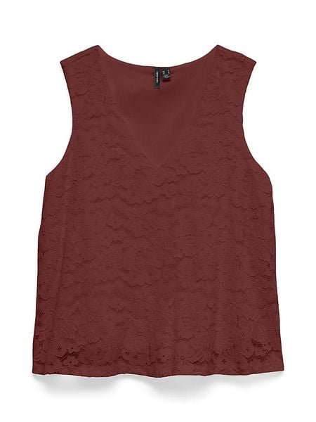 Vero Moda Bluzka w kolorze bordowym rozmiar: XS. Czerwone bluzki damskie Vero Moda, xs, bez wzorów, z koronki, bez kołnierzyka, bez ramiączek. Za 61.89 zł.
