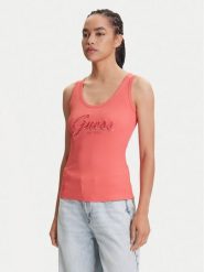 Guess Top W5YP00 KCXJ2 Różowy Regular Fit. Czerwone topy damskie Guess, xs, z aplikacjami, z syntetyku, bez kołnierzyka. Za 179.99 zł.