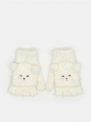 Rękawiczki misie - biały. Białe rękawiczki damskie Sinsay, bez wzorów. W wyprzedaży za 5.39 zł.