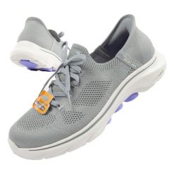 Buty damskie sportowe Skechers Go Walk 7-Via SLIP-INS. Szare buty sportowe na co dzień damskie Skechers, bez wzorów, trekkingowe. Za 229.00 zł.