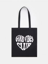 Torba materiałowa z nadrukiem - czarny. Czarne torebki klasyczne damskie Sinsay, bez wzorów, z materiału, z nadrukiem, bez dodatków. Za 9.99 zł.