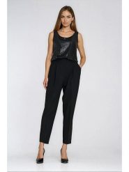 Nife Spodnie w kolorze czarnym rozmiar: 42. Czarne spodnie materiałowe damskie Nife, bez wzorów, z materiału, z podwyższonym stanem. Za 184.89 zł.