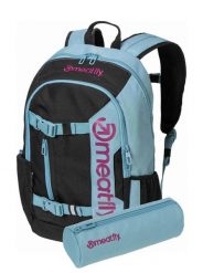 Plecak z mocowaniem na deskorolkę Basejumper – aqua/pink Meatfly + piórnik. Czerwone plecaki damskie Meatfly, bez wzorów, z materiału. Za 254.99 zł.