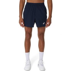 7-calowe spodenki Asics Court. Niebieskie szorty męskie Asics, na lato, bez wzorów, z materiału, eleganckie. Za 256.00 zł.