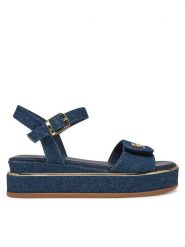 Tommy Hilfiger Sandały T3A2-33788-1828 S Granatowy. Niebieskie sandały damskie Tommy Hilfiger, bez wzorów, z materiału, bez obcasa, na koturnie. Za 279.99 zł.
