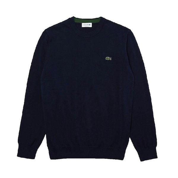 Klasyczny sweter Lacoste granatowy z okrągłym dekoltem. Niebieskie swetry męskie Lacoste, l, bez wzorów, z bawełny, bez kołnierzyka. Za 633.30 zł.