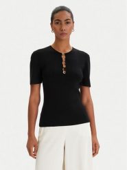 KARL LAGERFELD Bluzka B1W18014 Czarny Slim Fit. Czarne bluzki damskie Karl Lagerfeld, l, bez wzorów, z wiskozy, bez kołnierzyka, bez ramiączek. Za 779.99 zł.