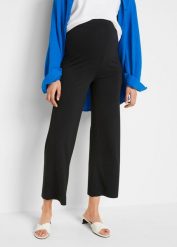 Spodnie ciążowe culotte 7/8. Czarne spodnie materiałowe damskie bonprix, bez wzorów, z wiskozy, eleganckie, moda ciążowa. Za 139.99 zł.