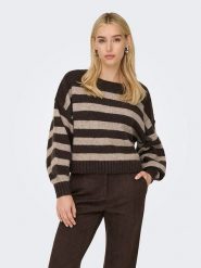 ONLY Sweter w kolorze ciemnobrązowo-beżowym rozmiar: L. Brązowe swetry klasyczne damskie Only, l, ze splotem, bez kołnierzyka. Za 158.47 zł.