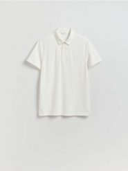 Koszulka polo slim - złamana biel. Koszulki polo męskie Reserved, l, bez wzorów, z bawełny, bez ramiączek. Za 89.99 zł.