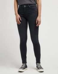 DAMSKIE SPODNIE LEE SCARLETT HIGH TINGLED BLACK 112341963. Czarne spodnie materiałowe damskie Lee, bez wzorów, z jeansu. Za 219.99 zł.
