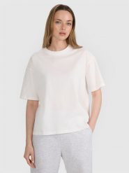 4F T-shirt oversize gładki damski - biały M. Białe t-shirty damskie 4f, m, bez wzorów, z bawełny, bez kołnierzyka. W wyprzedaży za 49.99 zł.