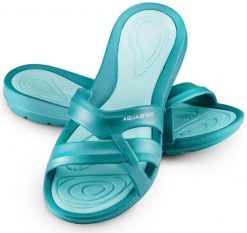 Klapki basenowe damskie PANAMA. Niebieskie klapki damskie Aqua-Speed, bez wzorów, z materiału, bez obcasa. Za 63.90 zł.